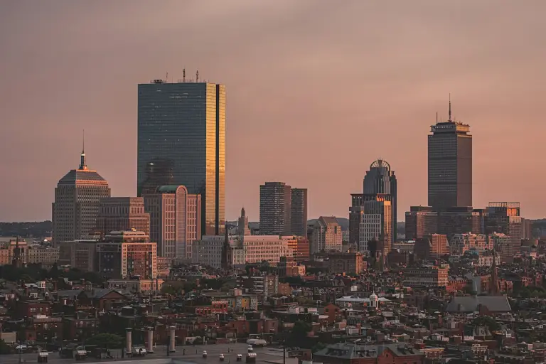 Aerial view of a city under cloudy sky